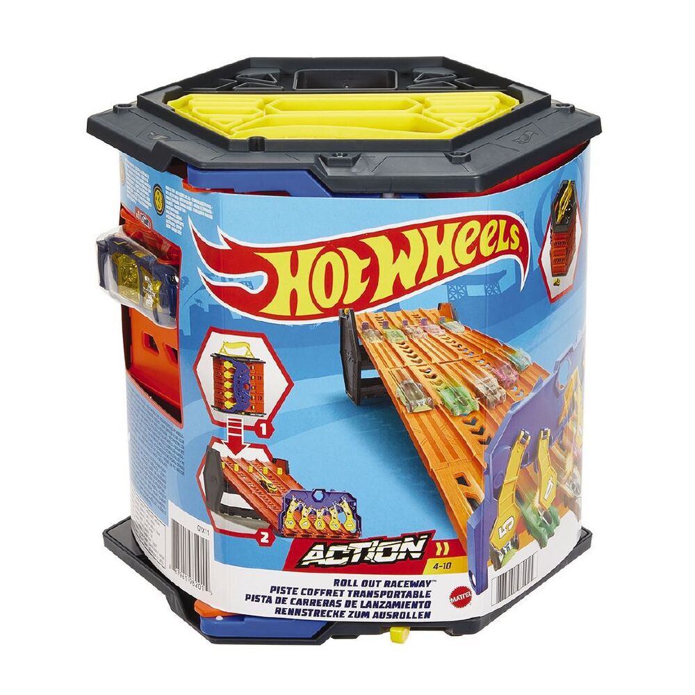 Hot Wheels Roll Out Raceway Track Set & Storage Box, 5-Lane Racing